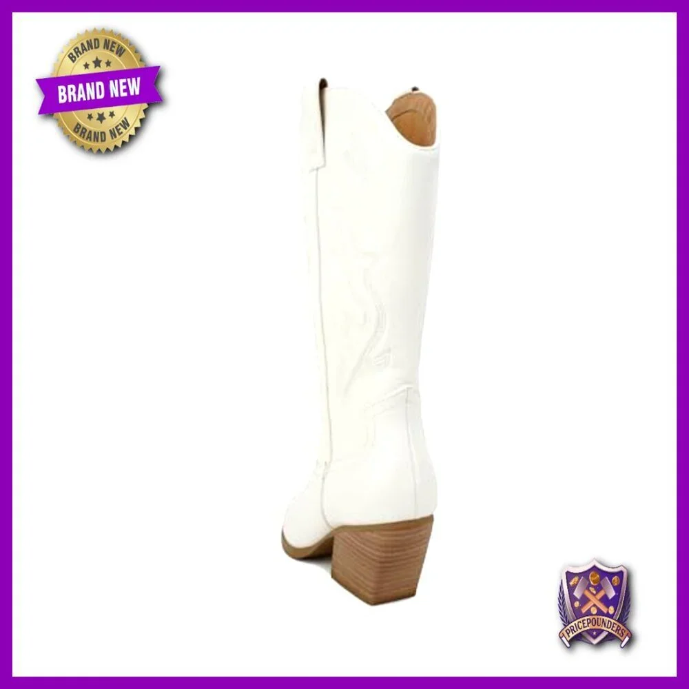 Western Cowgirl Ankle Boots Stitched Pointe Toe Low Heel Mid Calf Fashion